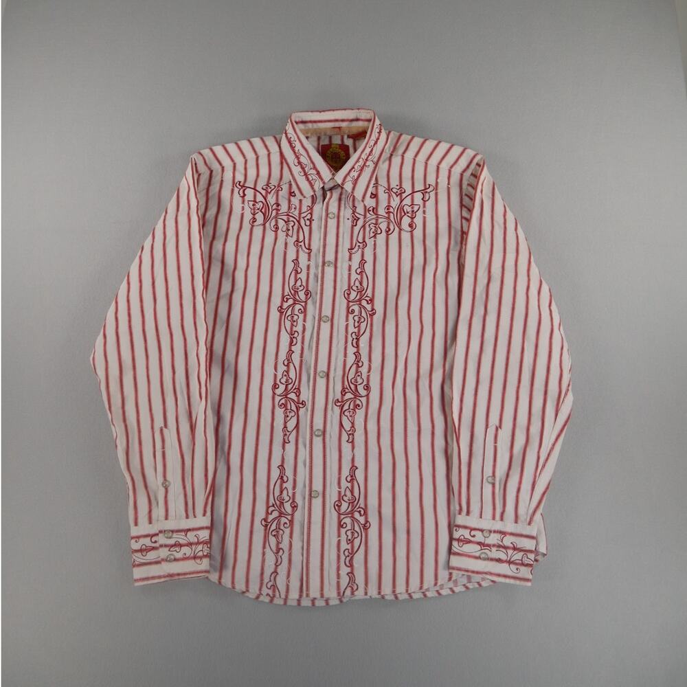 Platini jeans Cougar White/Red Western Style Button Snap Long Sleeve Men Size XL
